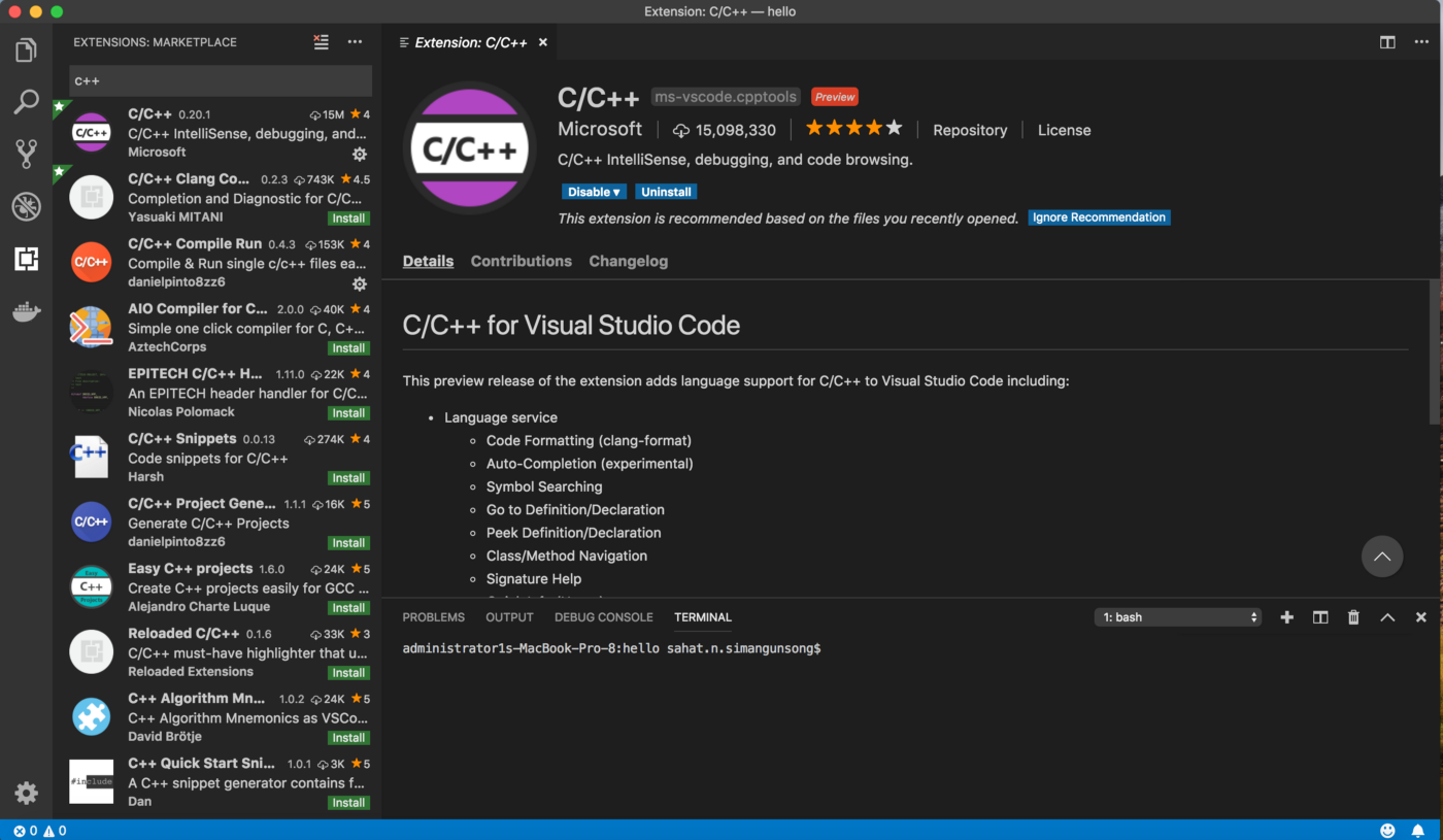 c++ on visual studio for mac